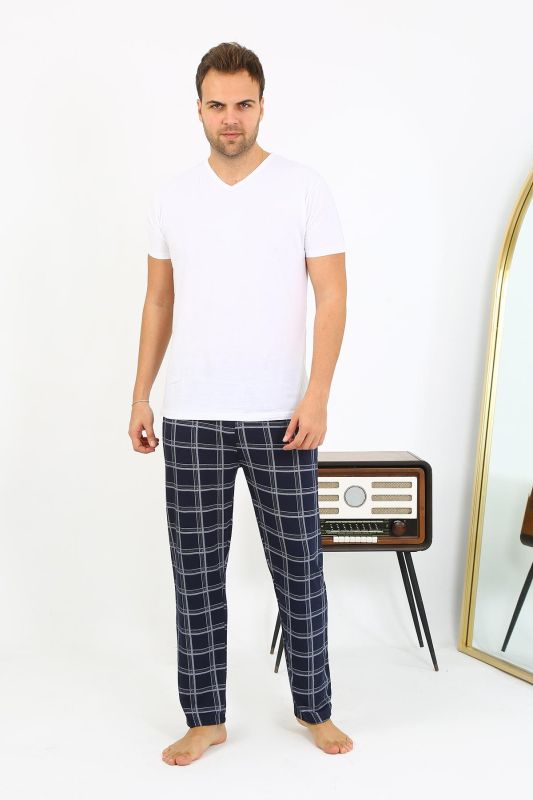 Moda Çizgi Erkek Ekoseli Desen Penye Tek Alt Pijama 27540 Lacivert - 2