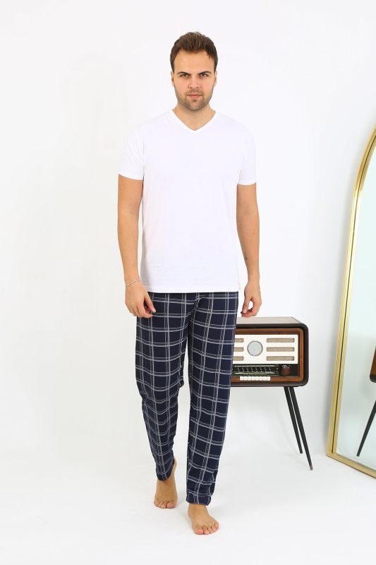 Moda Çizgi Erkek Ekoseli Desen Penye Tek Alt Pijama 27540 Lacivert - 3