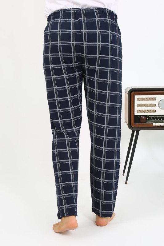Moda Çizgi Erkek Ekoseli Desen Penye Tek Alt Pijama 27540 Lacivert - 4