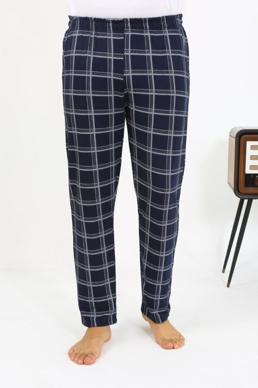 Moda Çizgi Erkek Ekoseli Desen Penye Tek Alt Pijama 27540 Lacivert - 5