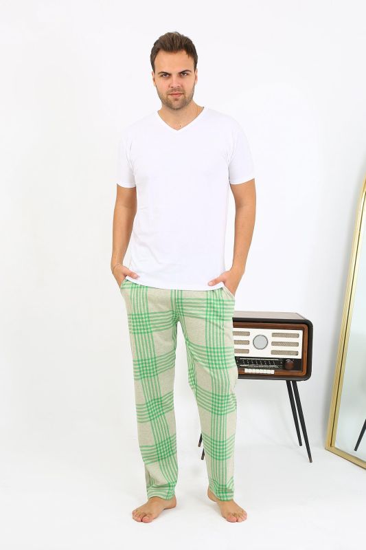 Moda Çizgi Erkek Ekoseli Desen Penye Tek Alt Pijama 27540 Yeşil - 2