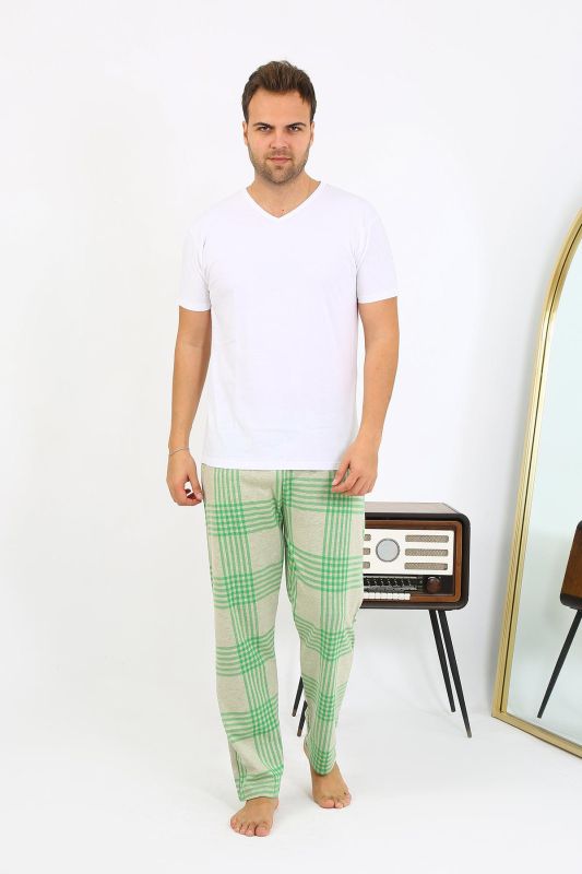 Moda Çizgi Erkek Ekoseli Desen Penye Tek Alt Pijama 27540 Yeşil - 3