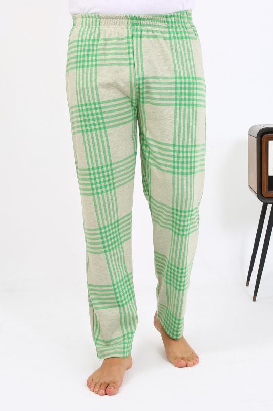 Moda Çizgi Erkek Ekoseli Desen Penye Tek Alt Pijama 27540 Yeşil - 4
