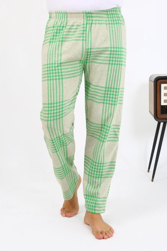 Moda Çizgi Erkek Ekoseli Desen Penye Tek Alt Pijama 27540 Yeşil - 5