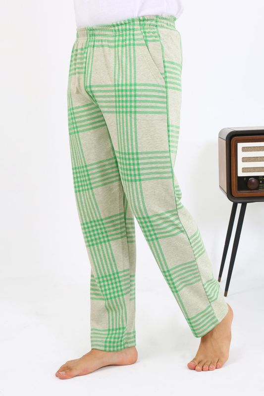 Moda Çizgi Erkek Ekoseli Desen Penye Tek Alt Pijama 27540 Yeşil - 6