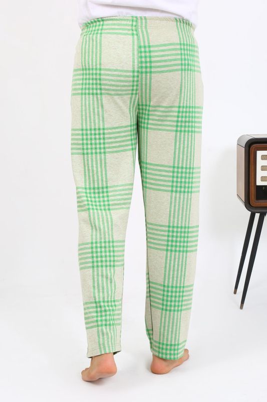 Moda Çizgi Erkek Ekoseli Desen Penye Tek Alt Pijama 27540 Yeşil - 7