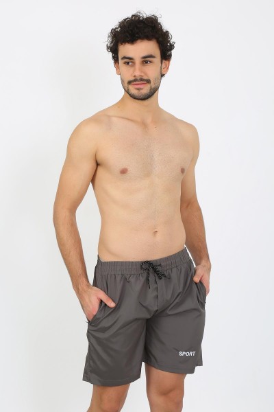 Moda Çizgi Erkek Fermuar Cepli Deniz Şortu Füme 27485 - Thumbnail
