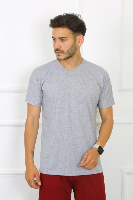 Moda Çizgi Erkek Gri %100 Pamuklu T-Shirt 27486 - 1