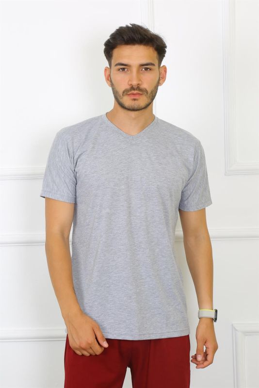 Moda Çizgi Erkek Gri %100 Pamuklu T-Shirt 27486 - 3