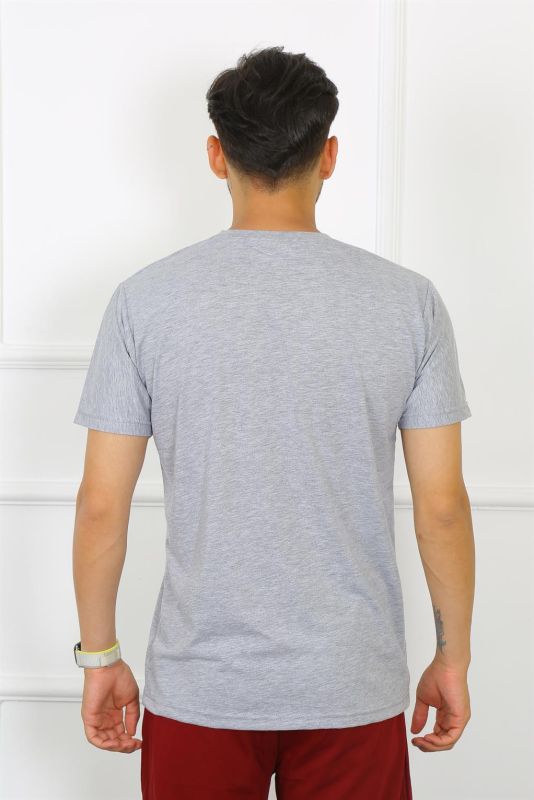 Moda Çizgi Erkek Gri %100 Pamuklu T-Shirt 27486 - 4