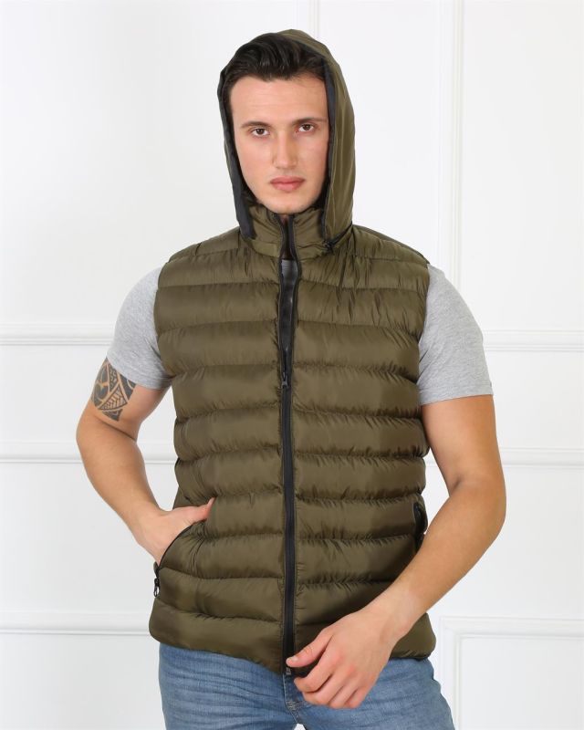 Moda Çizgi Erkek Kapşonlu Haki Şişme Yelek 75100 - 1