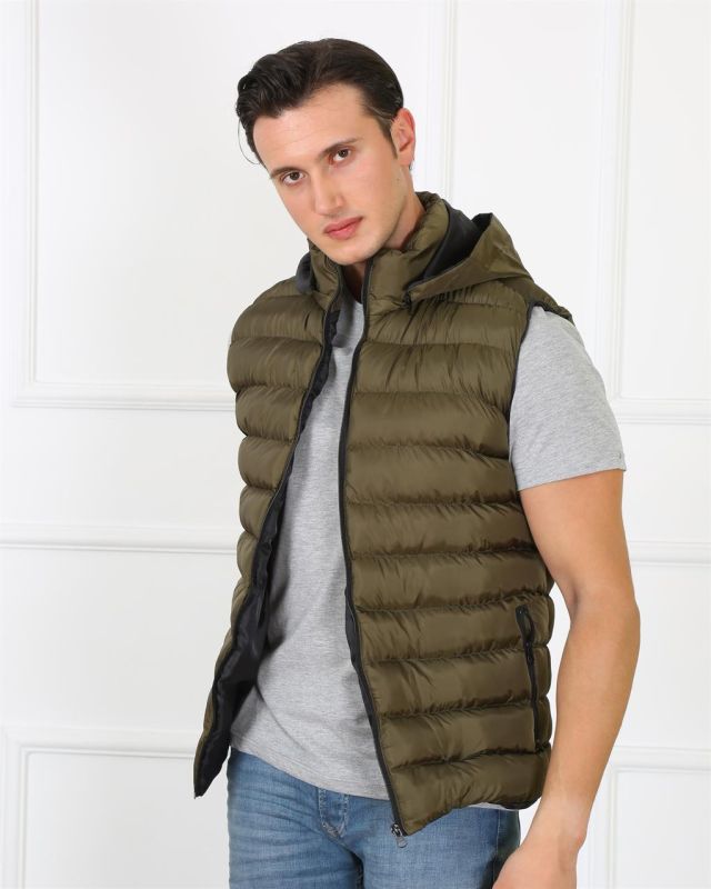 Moda Çizgi Erkek Kapşonlu Haki Şişme Yelek 75100 - 2