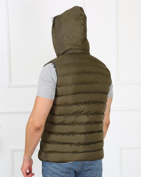 Moda Çizgi Erkek Kapşonlu Haki Şişme Yelek 75100 - Thumbnail
