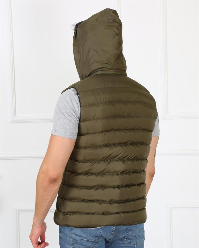 Moda Çizgi Erkek Kapşonlu Haki Şişme Yelek 75100 - 3