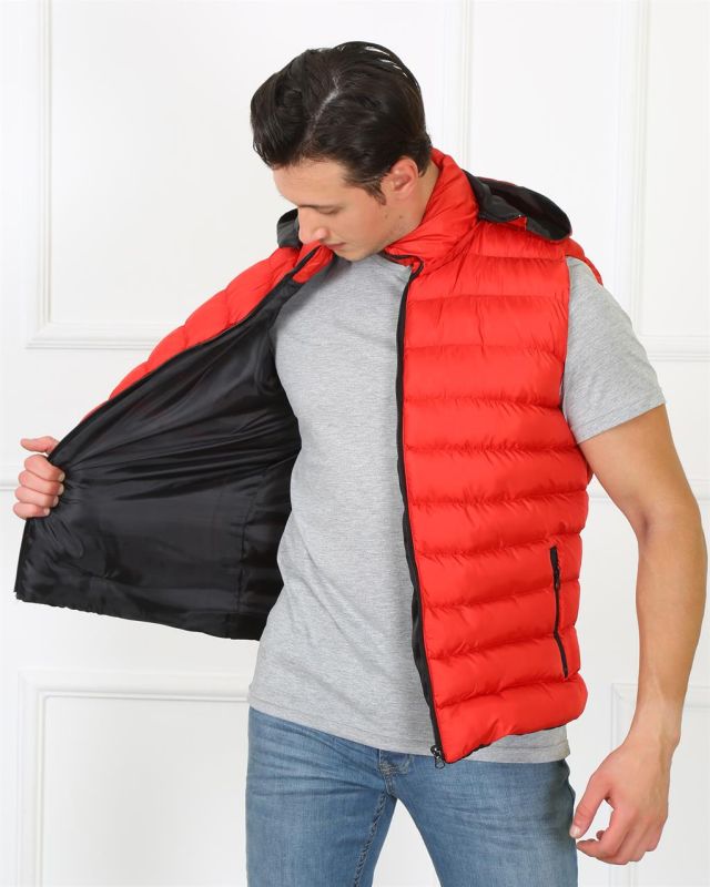 Moda Çizgi Erkek Kapşonlu Kırmızı Şişme Yelek 75100 - 1
