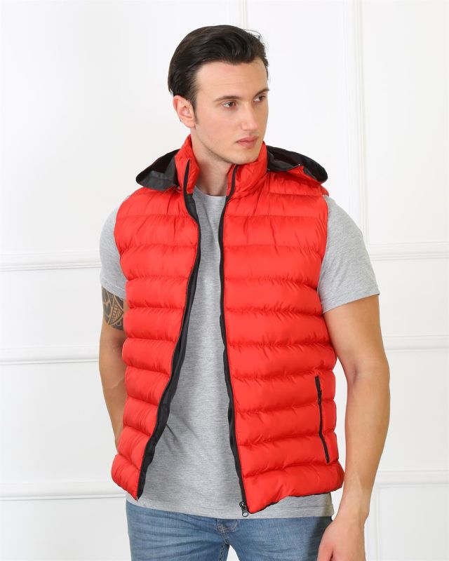 Moda Çizgi Erkek Kapşonlu Kırmızı Şişme Yelek 75100 - 2