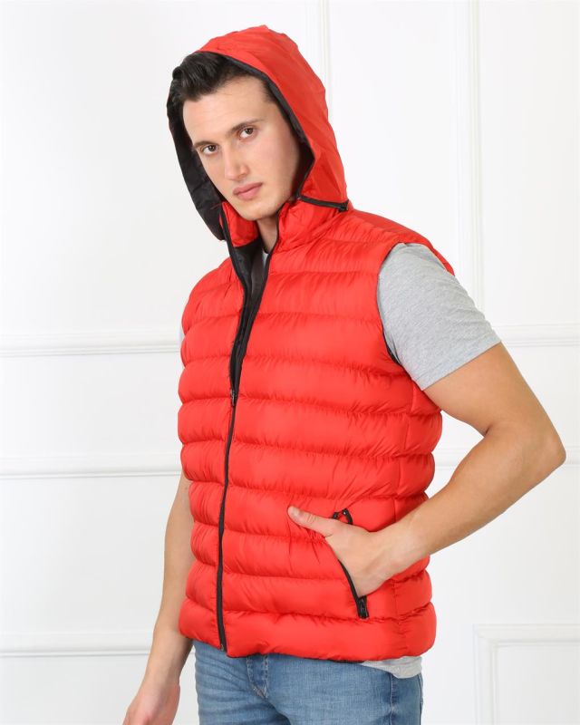 Moda Çizgi Erkek Kapşonlu Kırmızı Şişme Yelek 75100 - 3