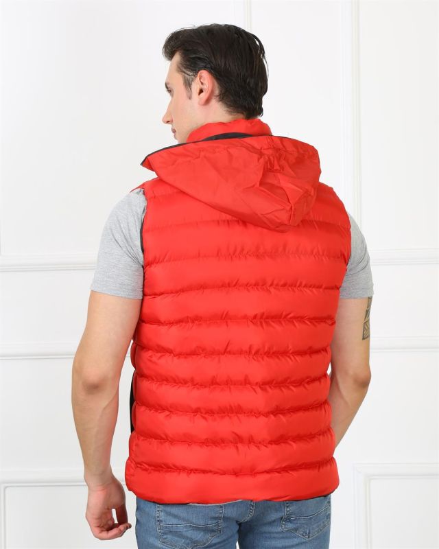 Moda Çizgi Erkek Kapşonlu Kırmızı Şişme Yelek 75100 - 5