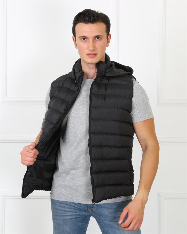 Moda Çizgi Erkek Kapşonlu Siyah Şişme Yelek 75100 - 1