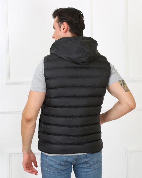 Moda Çizgi Erkek Kapşonlu Siyah Şişme Yelek 75100 - Thumbnail