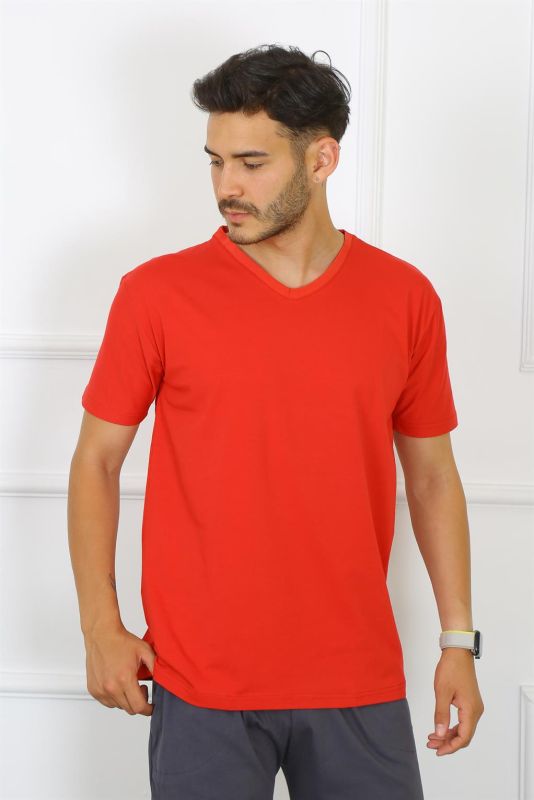 Moda Çizgi Erkek Kırmızı %100 Pamuklu T-Shirt 27486 - 1