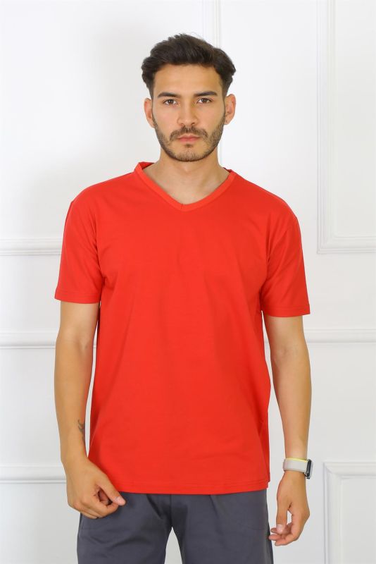 Moda Çizgi Erkek Kırmızı %100 Pamuklu T-Shirt 27486 - 3