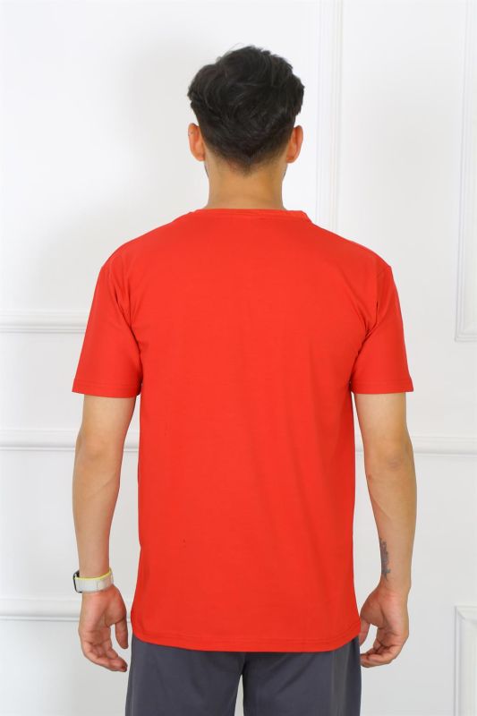 Moda Çizgi Erkek Kırmızı %100 Pamuklu T-Shirt 27486 - 4