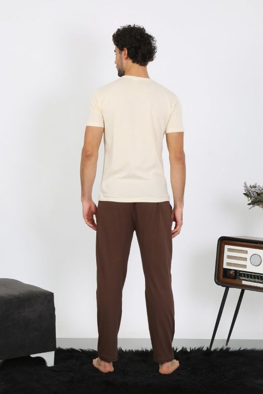 moda çizgi Erkek Kısa Kol Penye Krem Pijama Takımı 6846 - 5