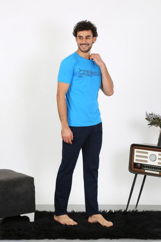 moda çizgi Erkek Kısa Kol Penye Saks Pijama Takımı 6846 - 1