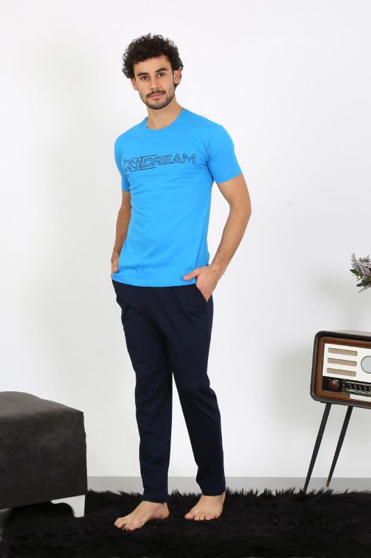 moda çizgi Erkek Kısa Kol Penye Saks Pijama Takımı 6846 - 2