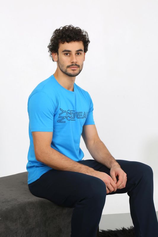 moda çizgi Erkek Kısa Kol Penye Saks Pijama Takımı 6846 - 3