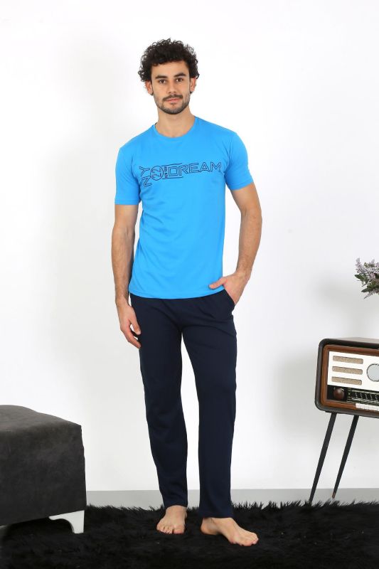 moda çizgi Erkek Kısa Kol Penye Saks Pijama Takımı 6846 - 4
