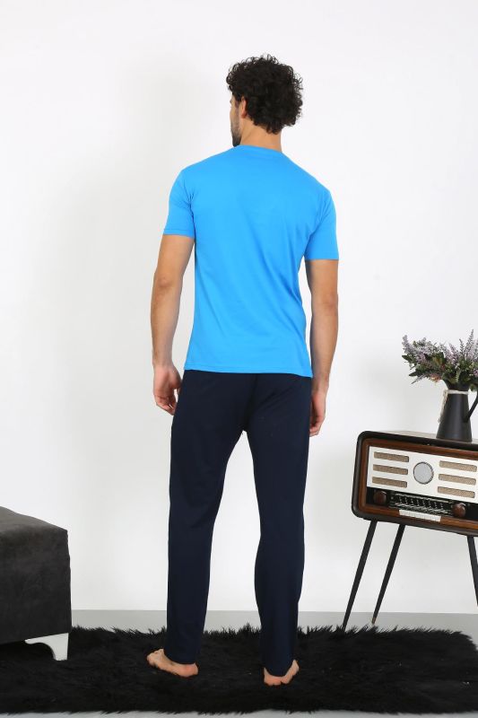 moda çizgi Erkek Kısa Kol Penye Saks Pijama Takımı 6846 - 5