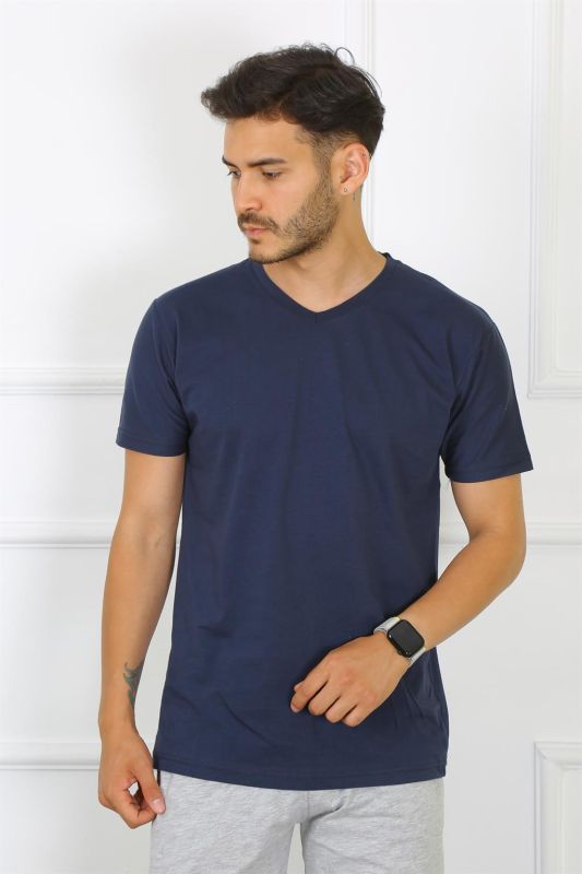 Moda Çizgi Erkek Lacivert %100 Pamuklu T-Shirt 27486 - 3