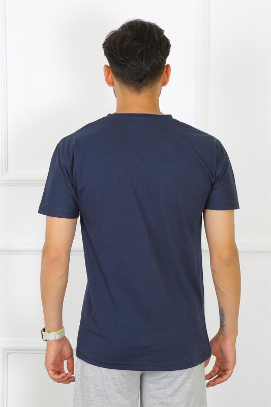 Moda Çizgi Erkek Lacivert %100 Pamuklu T-Shirt 27486 - 4