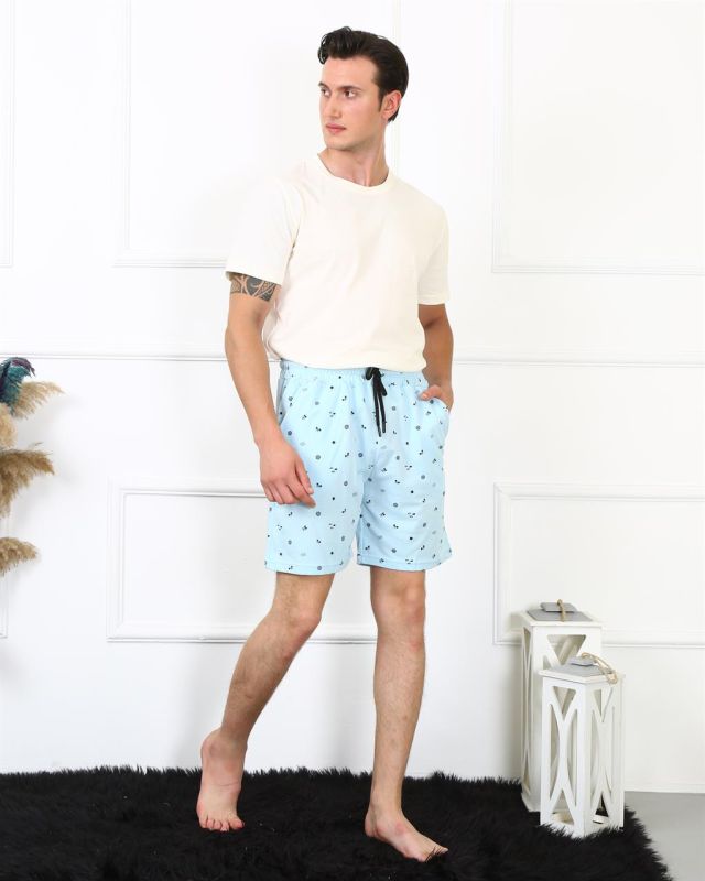 Moda Çizgi Erkek Lakost Buz Mavisi Şort 27487 - 1
