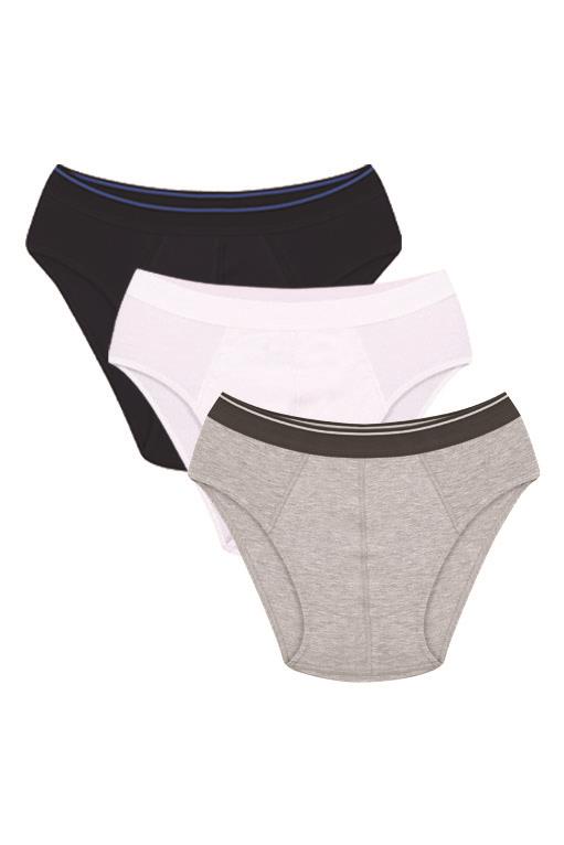 Moda Çizgi Erkek Pamuk 3lü Laci Beyaz Gri Likralı Slip 40126 - 1