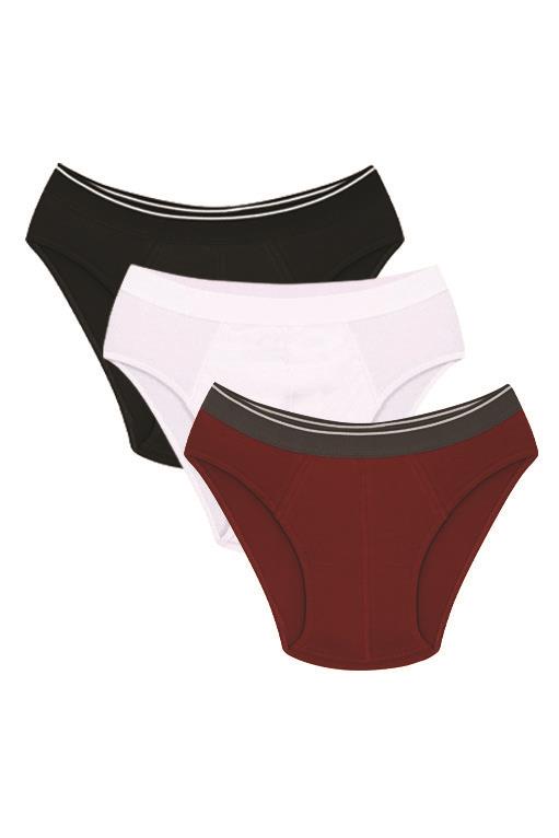 Moda Çizgi Erkek Pamuk 3lü Siyah Beyaz Bordo Likralı Slip 40124 - 1