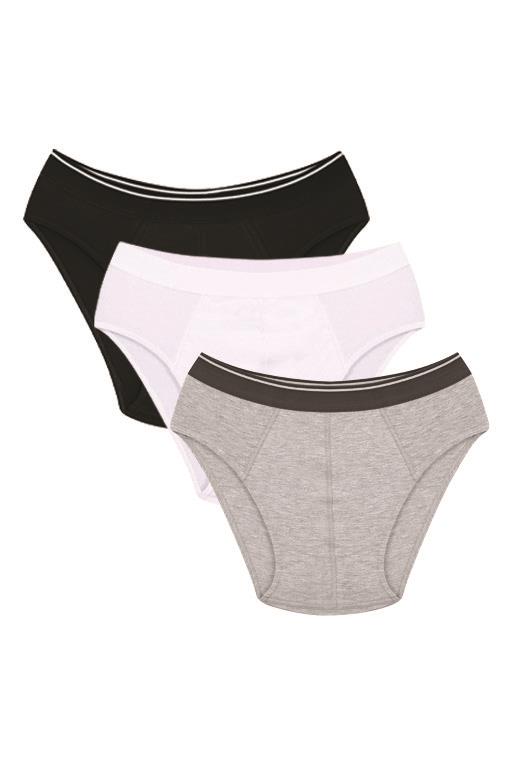 Moda Çizgi Erkek Pamuk 3lü Siyah Beyaz Gri Likralı Slip 40123 - 1