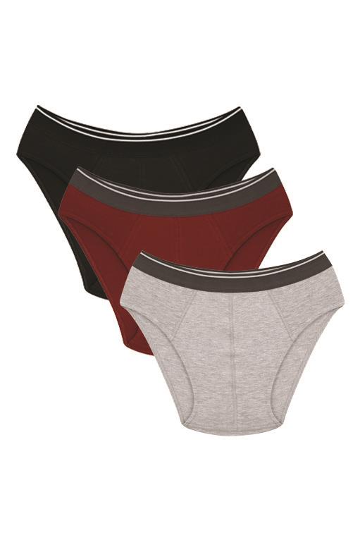 Moda Çizgi Erkek Pamuk 3lü Siyah Bordo Gri Likralı Slip 40125 - 1