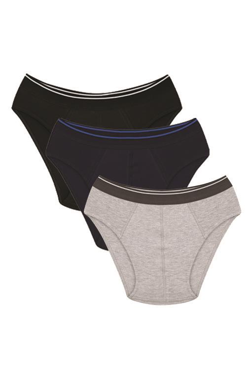 Moda Çizgi Erkek Pamuk 3lü Siyah Laci Gri Likralı Slip - 1
