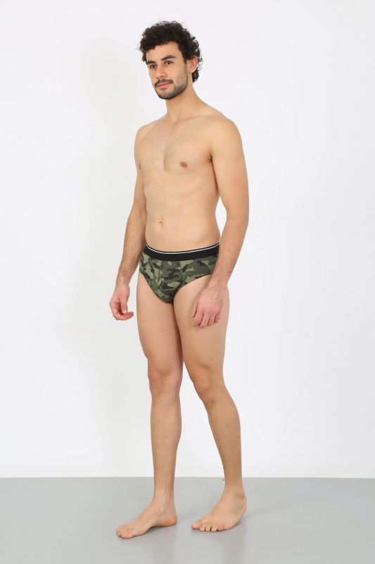 Moda Çizgi Erkek Pamuk Desenli Likralı Slip Haki 40131 - 3