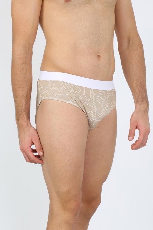 Moda Çizgi Erkek Pamuk Desenli Likralı Slip Krem 40131 - 1