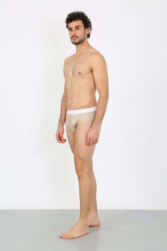 Moda Çizgi Erkek Pamuk Desenli Likralı Slip Krem 40131 - 3