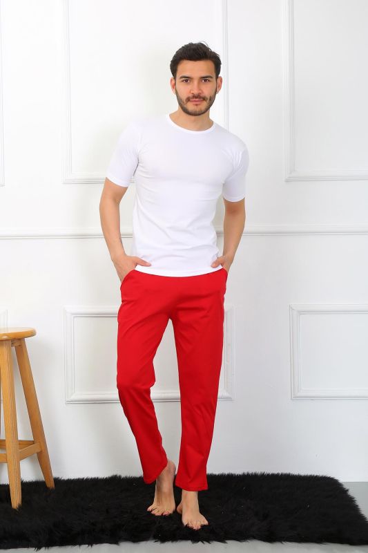 Moda Çizgi Erkek Pamuk Kırmızı Tek Alt Pijama 27495 - 1