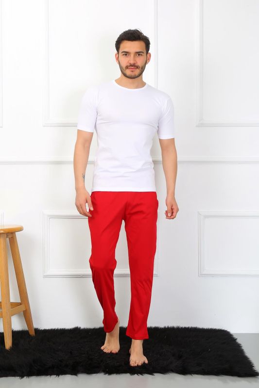 Moda Çizgi Erkek Pamuk Kırmızı Tek Alt Pijama 27495 - 6