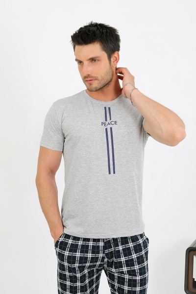 Moda Çizgi - Moda Çizgi Erkek Pamuk Kısa Kol Pijama Takım Gri 6875