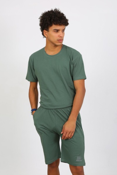 Moda Çizgi Erkek Pamuk Lakost Alt Üst Kaprili Pijama Takım Yeşil 6872 - Thumbnail