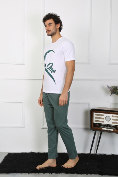 moda çizgi Erkek Pamuk Penye Sevgili Kombini Pijama Takımı Beyaz 50127 Tek Takım Fiyatıdır - Thumbnail