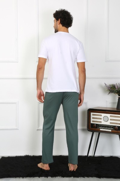 moda çizgi Erkek Pamuk Penye Sevgili Kombini Pijama Takımı Beyaz 50127 Tek Takım Fiyatıdır - Thumbnail